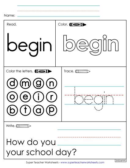 Sight Word: Begin (Worksheets)