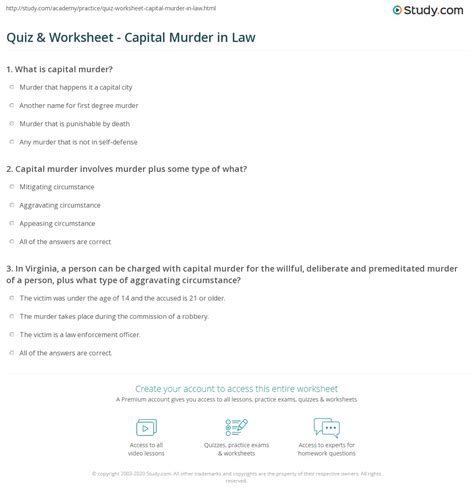 Quiz & Worksheet - Capital Murder in Law | Study.com