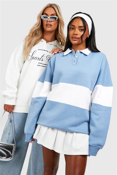 Colour Block Collared Rugby Sweatshirt | boohoo UK