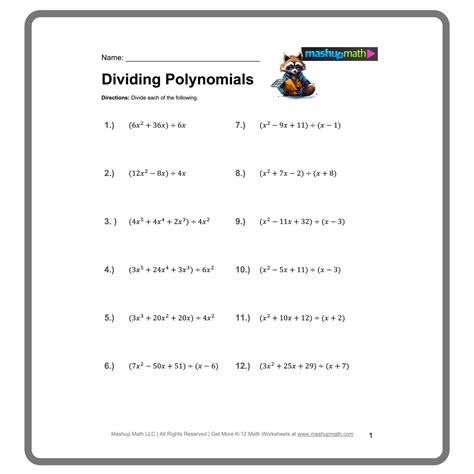 Dividing Polynomials Worksheets with Answers — Mashup Math
