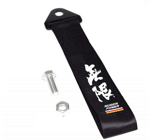 JDM MUGEN POWER Black Racing Drift Rally Car Tow Towing Strap Belt Hook ...