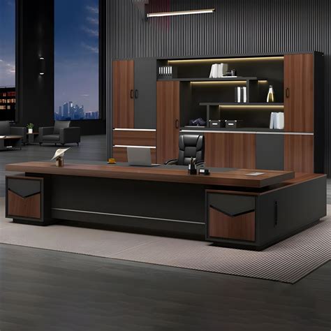 Director & Executive L-Shape Luxury Office Table Modern Desk with Cabl