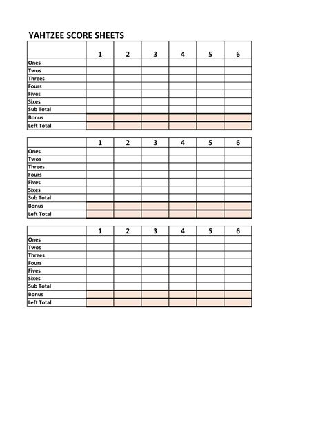Free Printable Yahtzee Score Sheet Template [PDF, Excel] Triple / Junior