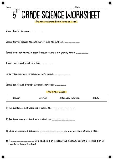 Science Worksheet 5Th Grade - Printable Word Searches