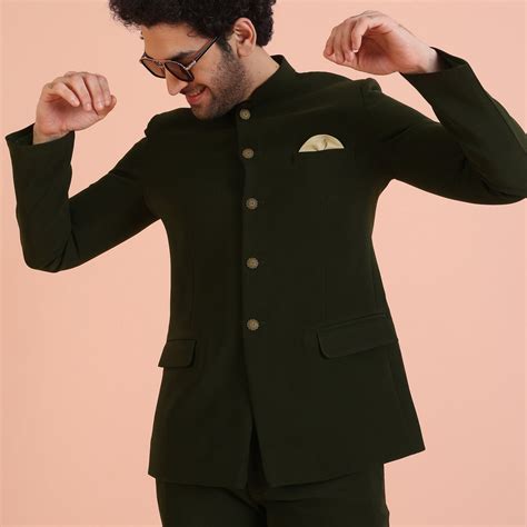 Olive Green Silk Blend Solid Jodhpuri Bandhgala – Kisah
