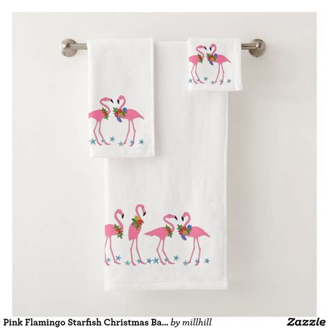 Pink Flamingo Starfish Christmas Bath Towel Set | Zazzle | Christmas ...