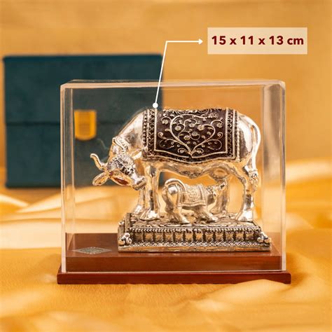 Buy Pure Silver Kamdhenu Cow With Calf Idol at Best Price – The Zappy Box