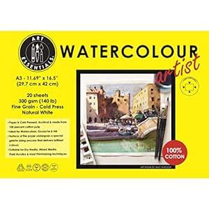 Art Essentials Watercolour Artist A3 Natural White Cold Pressed 300 GSM ...