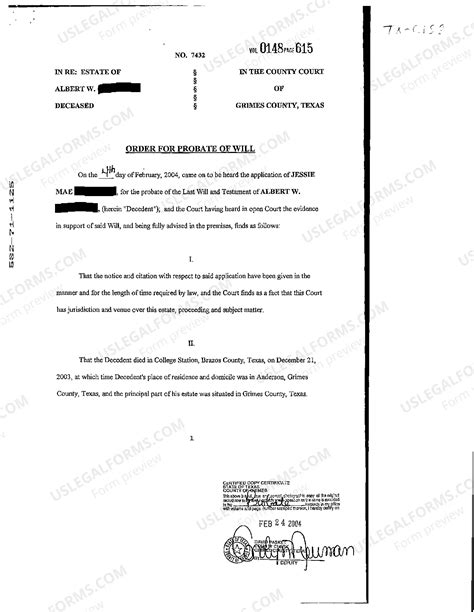 Texas Order for Probate of Will | US Legal Forms