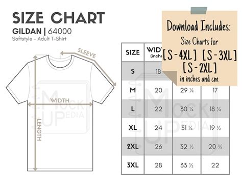 Gildan 64000 Adult T-shirt Size Chart inches/cm Digital - Etsy India