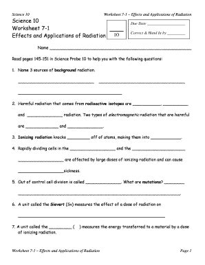 Fillable Online Science 10 Worksheet 7-1 Effects and Applications of ...