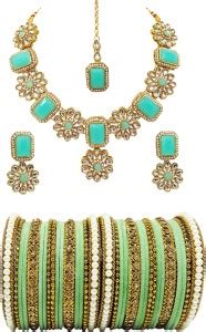 Chrishan Alloy Gold-plated Green Jewellery Set Price in India - Buy ...