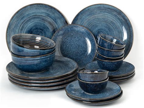 Bodhi House Handcrafted Stoneware Reactive Glaze Ceramic Dinner Set, 20 ...