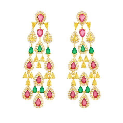 new style hanging multi color gold plated large long dangle earring ...