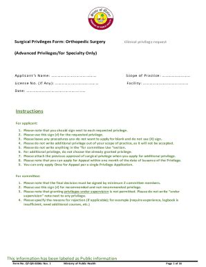 Fillable Online Surgical Privileges Form: Orthopedic Surgery Fax Email ...