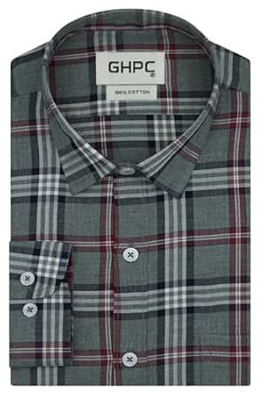 GHPC 100% Cotton Grid Tattersall Checks Full Sleeves Regular Fit Formal ...