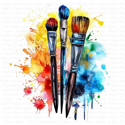 Paint Brushes Clipart 5 High Quality Jpgs Digital Download Card Making ...