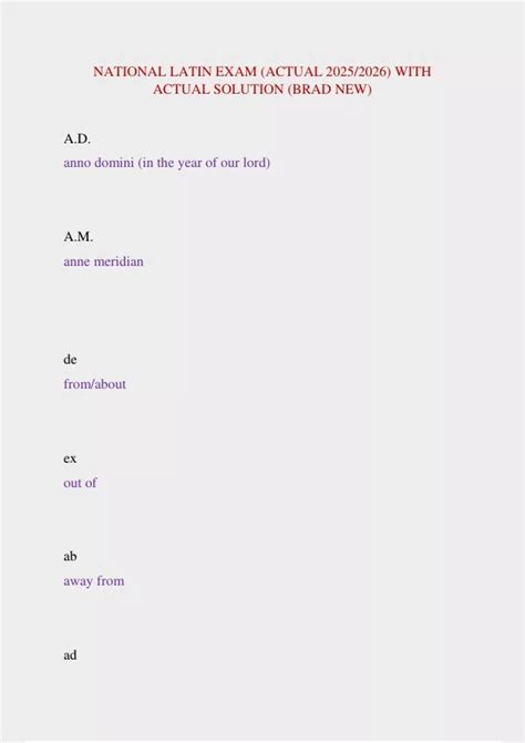 NATIONAL LATIN EXAM (ACTUAL 2025/2026) WITH ACTUAL SOLUTION (BRAD NEW) - NATIONAL LATIN W ...