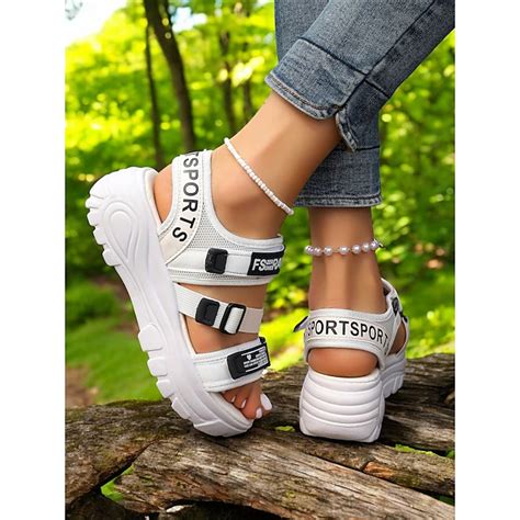 Sandalias blancas deportivas gruesas para mujer: zapatillas de ...