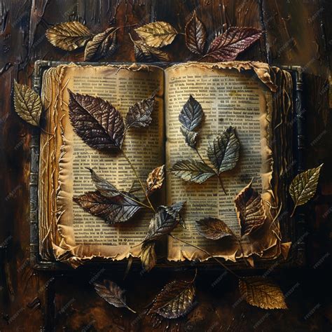 Premium Photo | An open book with leaves and leaves on the pages