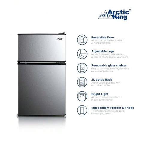 Arctic King 3.2 Cu Ft Two Door Mini Fridge With Freezer, Stainless ...