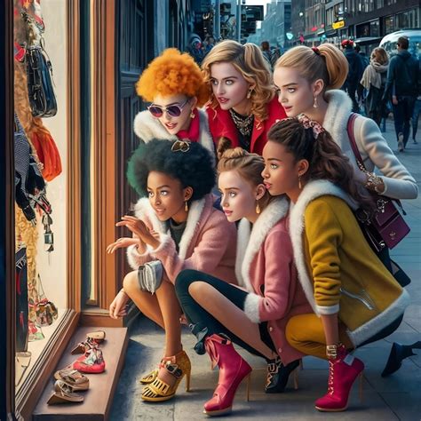 Group of beautiful girls looking at the shop window | Premium AI ...