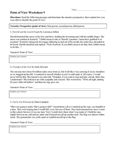 Point Of View Worksheets