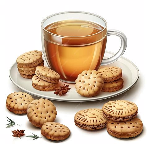 Tea and biscuits group vector illustration isolated on a white ...