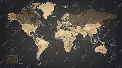 Premium Photo | A dark world map with a vintage and retro style The map shows the continents and ...