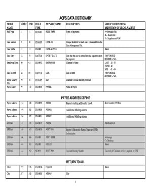 Fillable Online dol ACPS DATA DICTIONARY - dol Fax Email Print - pdfFiller