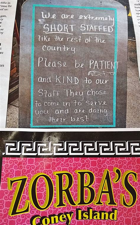 Menu at Zorba's Coney Island restaurant, Riverview, Fort St