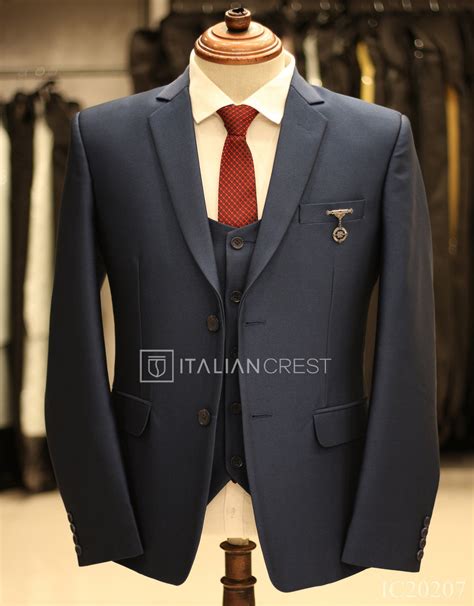 Italian Crest Men's Blue 3-Piece Single Breasted Suit