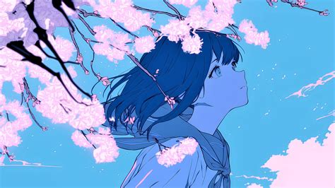 Download wallpaper 3840x2160 girl, glance, wind, flowers, blue, anime ...