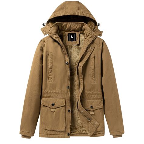 L'MONTE Men's Khaki Fleece-Lined Jacket With Detachable Hood – Lmonte ...