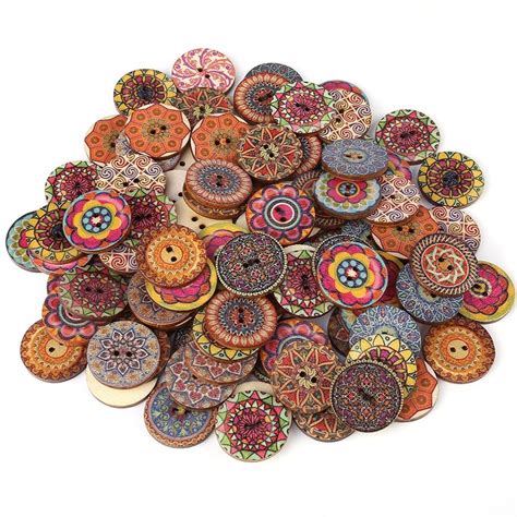KICHKER Colorful Vintage Cute Wooden Buttons | Multi Colors Natural ...