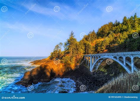 Rocky Creek Bridge on Oregon Coast Stock Image - Image of point ...