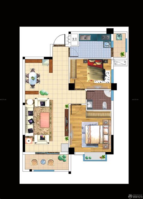 两室两厅平面效果图,两室两厅平面图,两室两厅图纸_大山谷图库