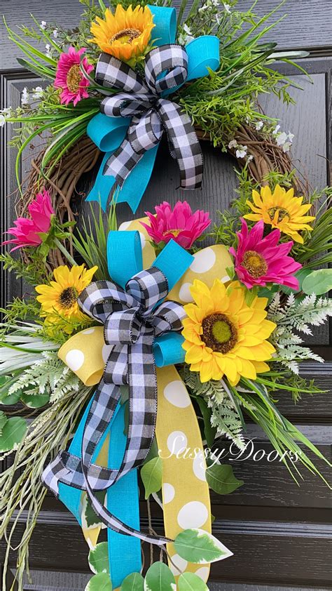 Sunflower Wreath, Summer Sunflower Front Door Wreath, Sassy Doors ...
