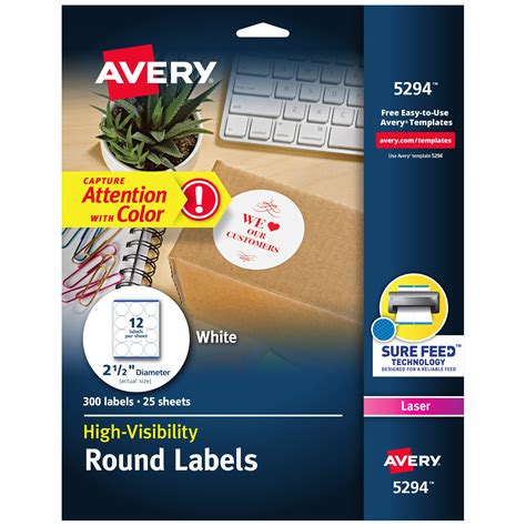 Avery Round Labels, Laser Printers, 2-1/2", 300 Labels (5294) - Walmart.com