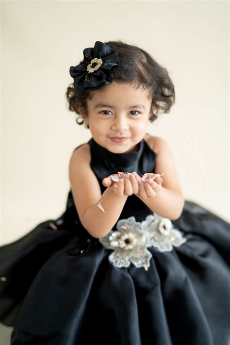 Pre-Order: Black Flare Dress with 3-d hand Embroidered Flowers– Peonyy Kids