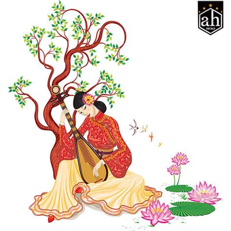 AH Decals 'Chinese Girl Playing Lute Under The Tree' Wall Sticker-Self ...