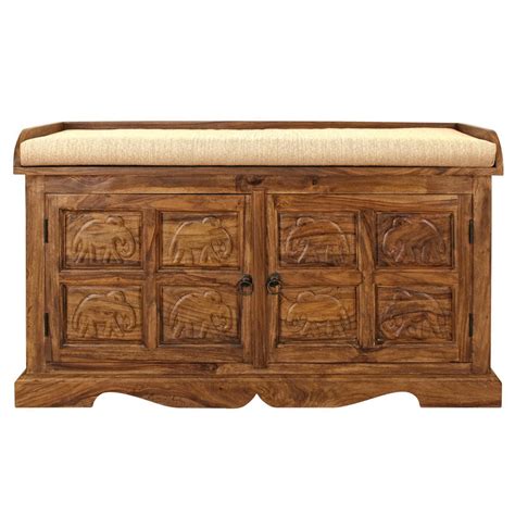 Gajraj Storage Bench - Hand Carved Elephant Sheesham Bench India ...