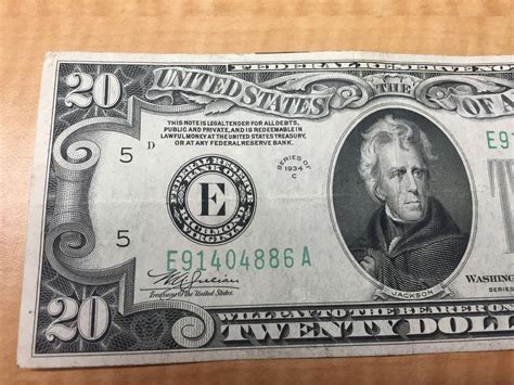1934 C 20 Dollar Bill Federal Reserve Note Richmond VA $20 Bill ...