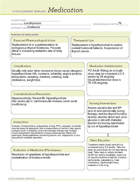 Levothyroxine - ATI medication Template - ACTIVE LEARNING TEMPLATES ...