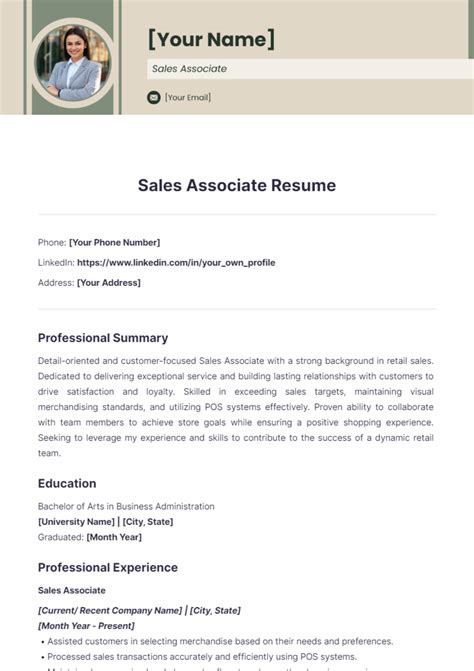 Free Sales Associate Resume Template to Edit Online