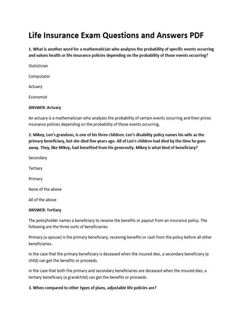 Image result for Life Insurance Exam Practice Questions