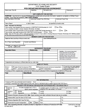 Fillable Online uscg US Coast Guard PCS DEPARTINGSEPARATION WORKSHEET ...