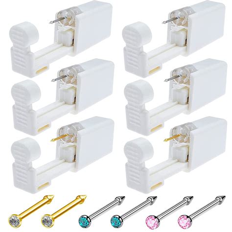 Nose Piercing Gun - 6 Pack Self Nose Piercing Kit Safety Disposable ...