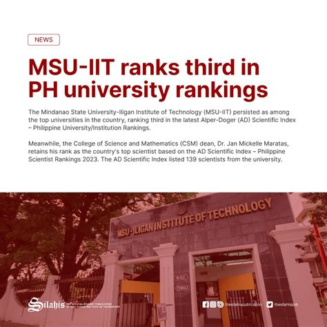 MSU-IIT Ranks Third in Philippine University Rankings – Iligan News