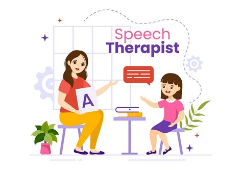 Speech Therapist Vector Illustration with Child Training Basic Language ...